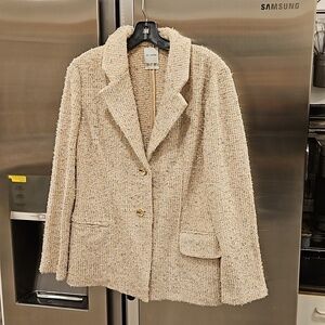 💕ST JOHN💕 Metallic Eyelash Knit Tweed Split Collar Jacket ~ Ecru 4 NWOT
